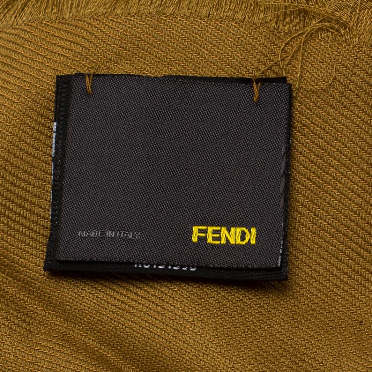 Pre Owned Fendi Brown FF Monogram Silk, Wool & Murmansky Fur Shawl