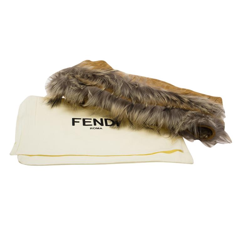 Pre Owned Fendi Brown FF Monogram Silk, Wool & Murmansky Fur Shawl