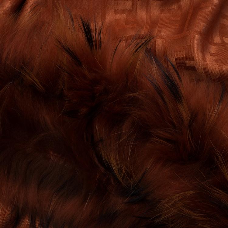 Pre Owned Fendi Brick Orange FF Monogram Silk, Wool & Murmansky Fur Shawl