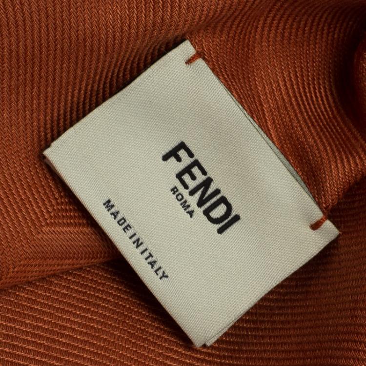 Pre Owned Fendi Brick Orange FF Monogram Silk, Wool & Murmansky Fur Shawl