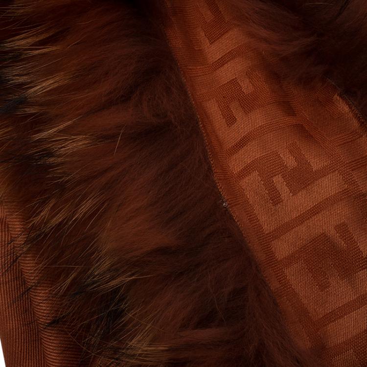 Pre Owned Fendi Brick Orange FF Monogram Silk, Wool & Murmansky Fur Shawl