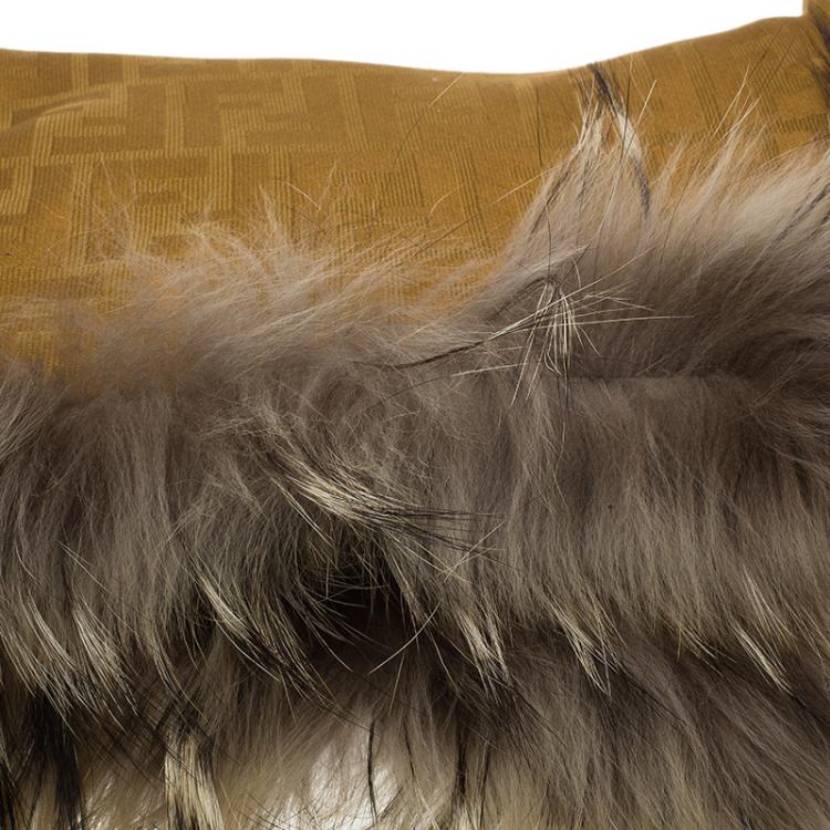 Pre Owned Fendi Brown FF Monogram Silk, Wool & Murmansky Fur Shawl