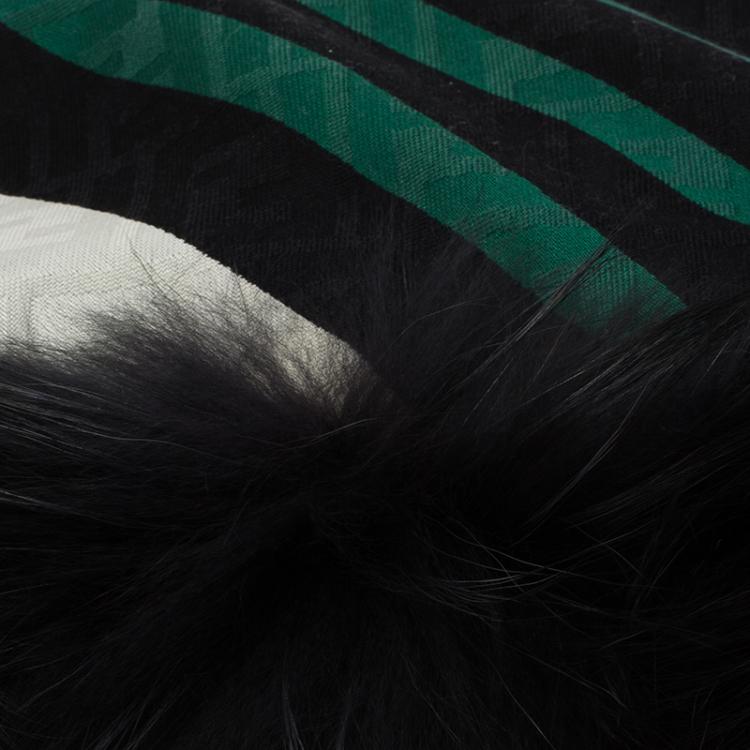 Pre Owned Fendi Green Striped FF Monogram Silk, Wool & Murmansky Fur Shawl