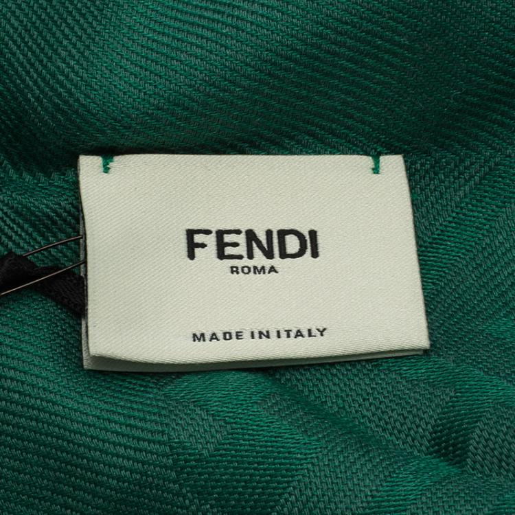 Pre Owned Fendi Green Striped FF Monogram Silk, Wool & Murmansky Fur Shawl