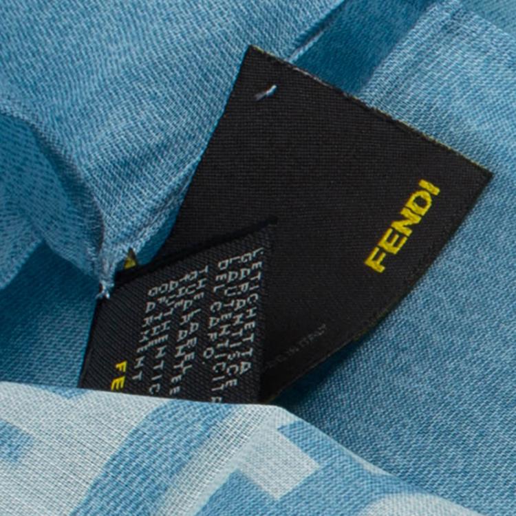 Pre Owned Fendi Light Blue Zucca Cotton Scarf