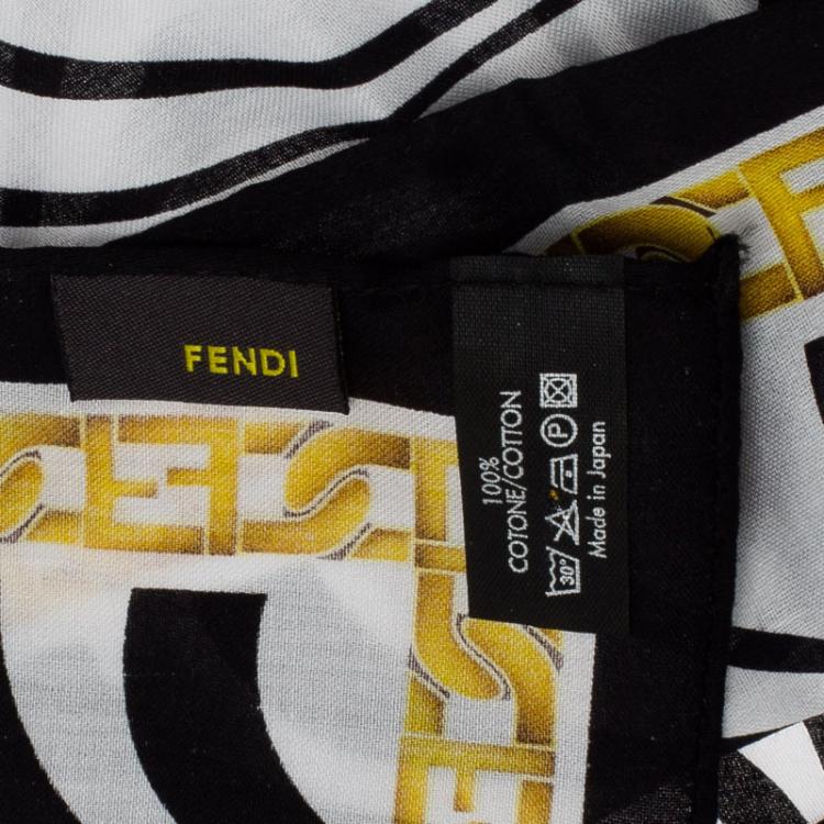 Pre Owned Fendi Black and White Cotton Square Scarf