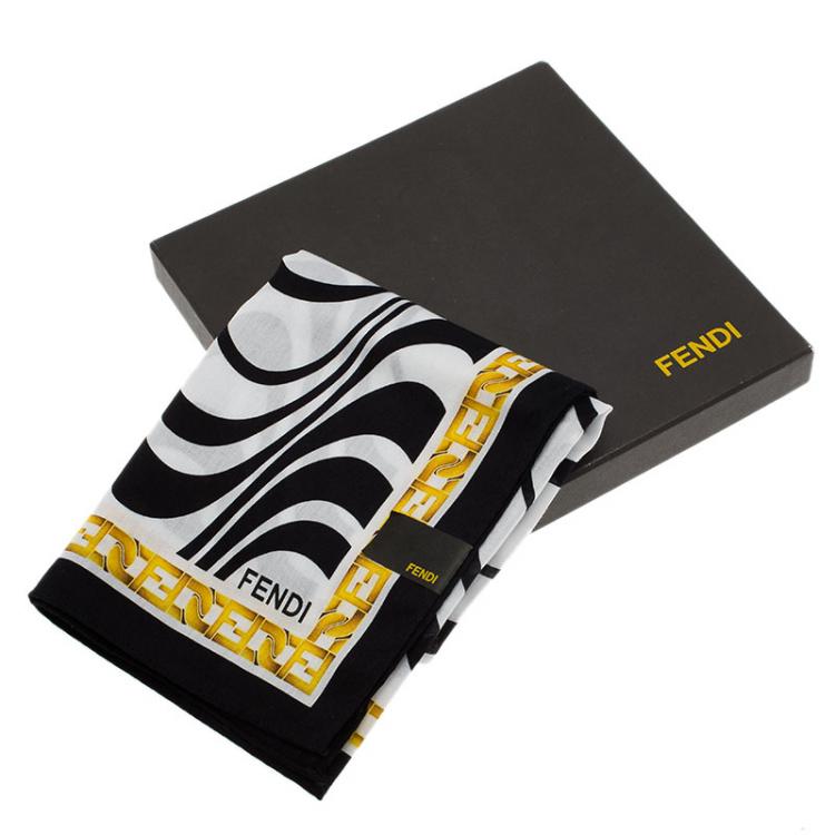 Pre Owned Fendi Black and White Cotton Square Scarf