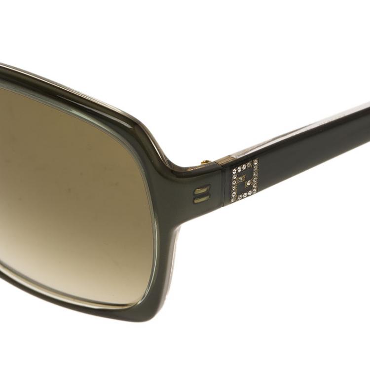 Pre Owned Fendi Olive Green FS5267R Frame Rectangle Sunglasses