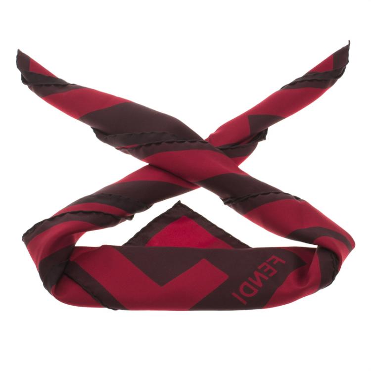 Pre Owned Fendi Red Printed Silk Square Scarf