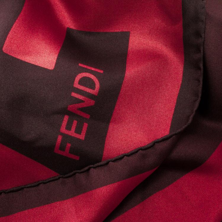 Pre Owned Fendi Red Printed Silk Square Scarf
