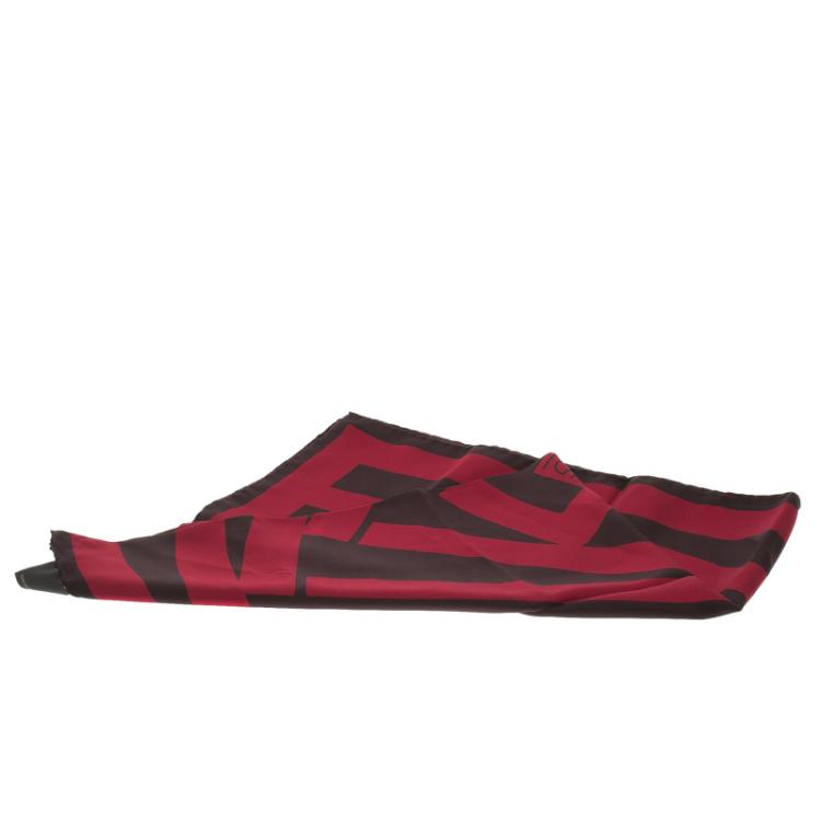 Pre Owned Fendi Red Printed Silk Square Scarf