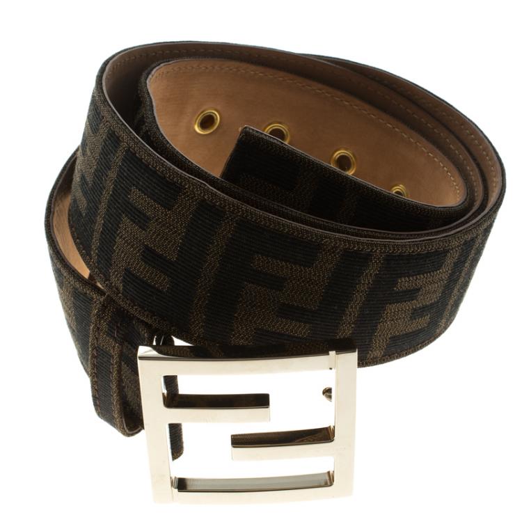 Pre Owned Fendi Brown Zucca Canvas Unisex FF Buckle Belt 95 CM