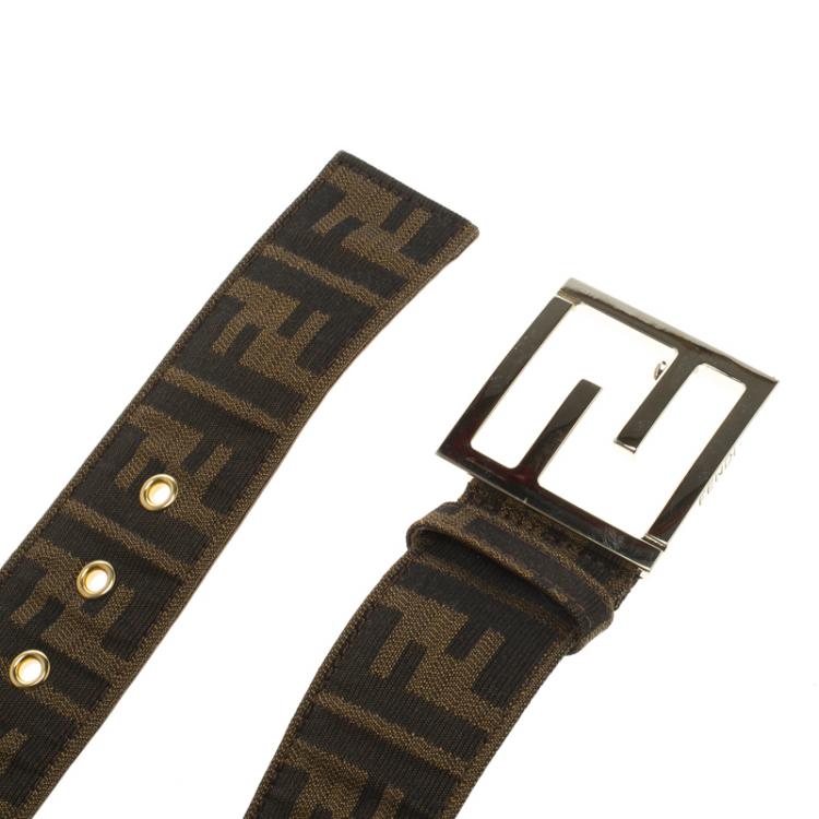 Pre Owned Fendi Brown Zucca Canvas Unisex FF Buckle Belt 95 CM