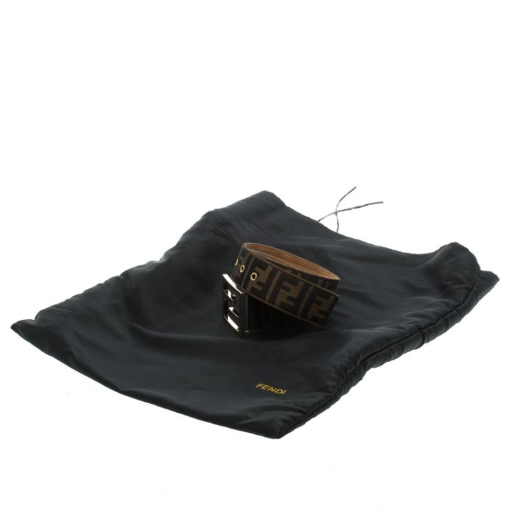 Pre Owned Fendi Brown Zucca Canvas Unisex FF Buckle Belt 95 CM