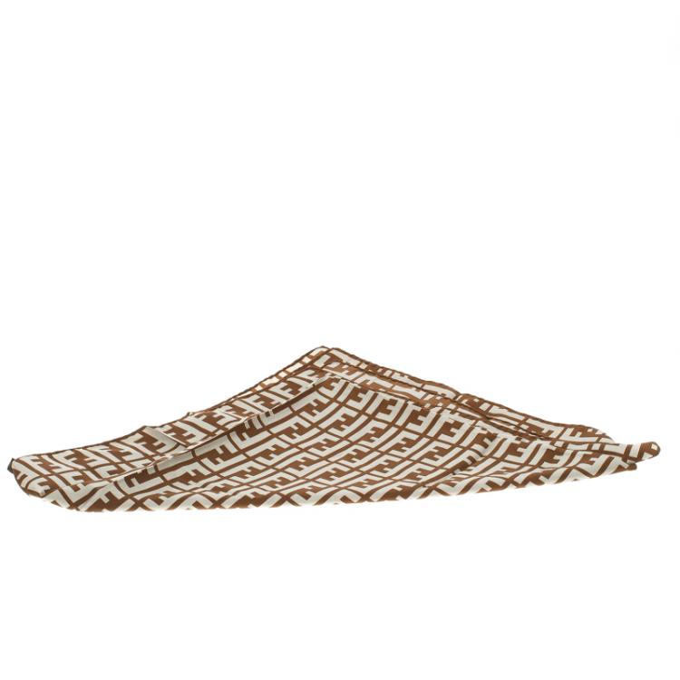 Pre Owned Fendi Brown and Cream Zucca Printed Silk Square Scarf
