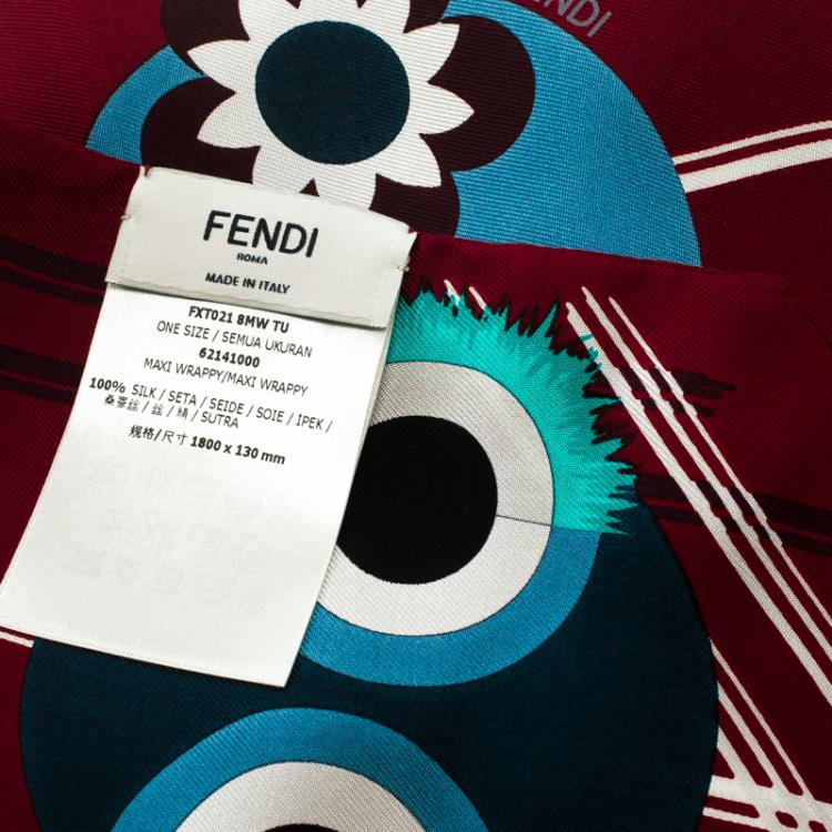 Pre Owned Fendi Red Monster Printed Silk Maxi Wrappy