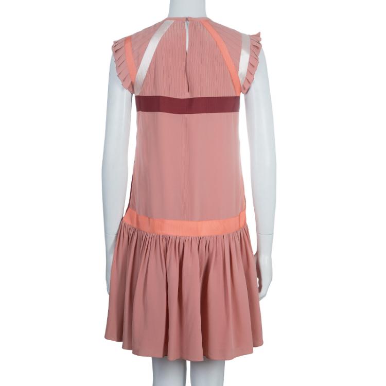 Pre Owned Fendi Pink Ruffled Silk Dress S