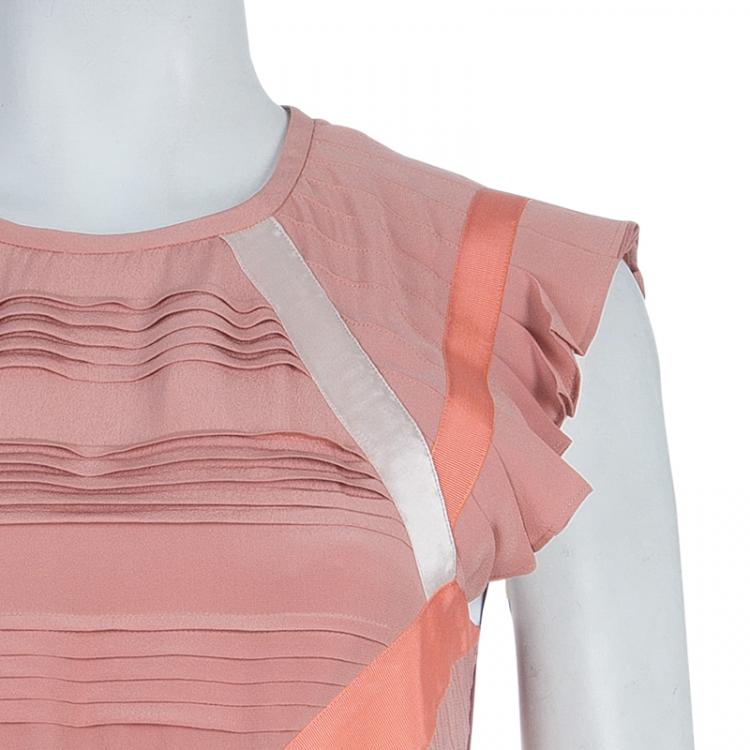 Pre Owned Fendi Pink Ruffled Silk Dress S