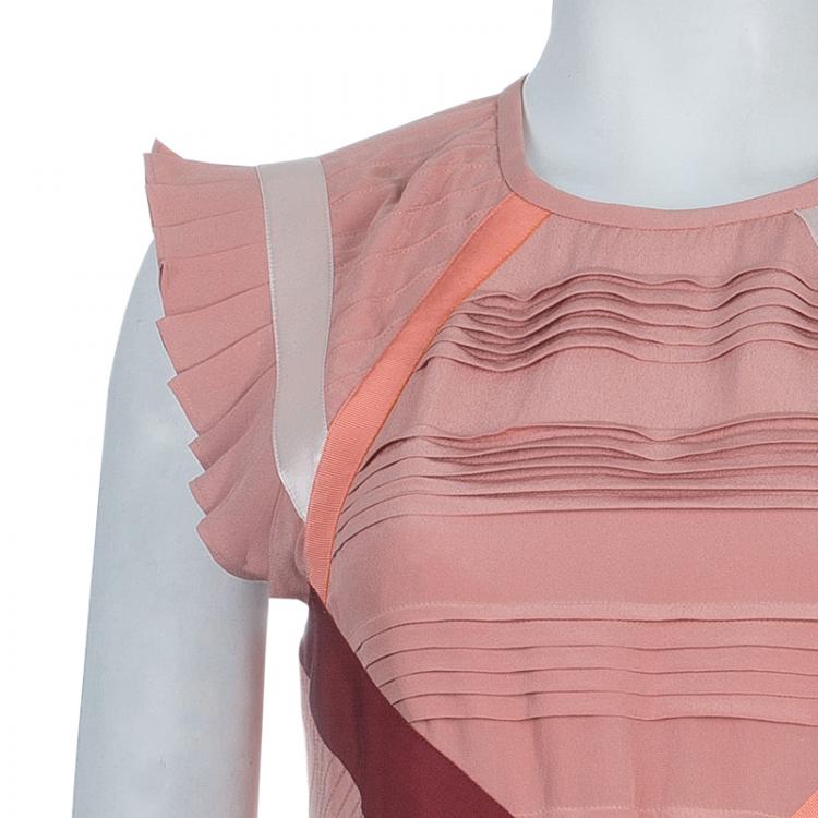Pre Owned Fendi Pink Ruffled Silk Dress S