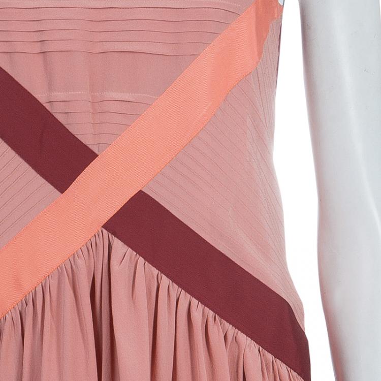 Pre Owned Fendi Pink Ruffled Silk Dress S