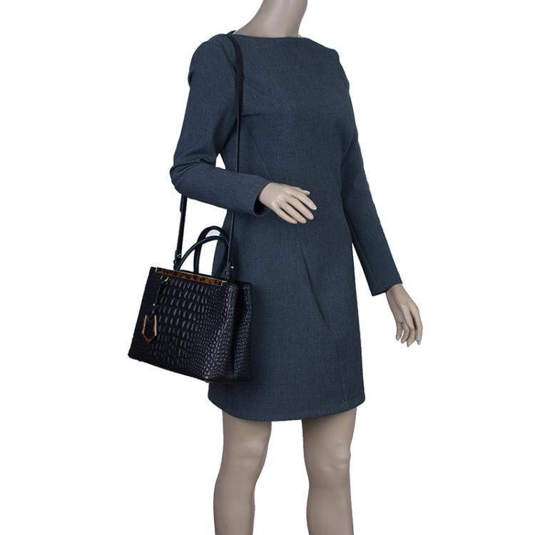 Pre Owned Fendi Croc Embossed Leather 2Jours Mini Tote