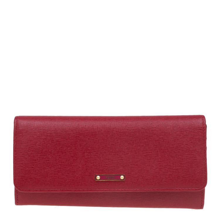 Pre Owned Fendi Red Leather Crayons Continental Wallet