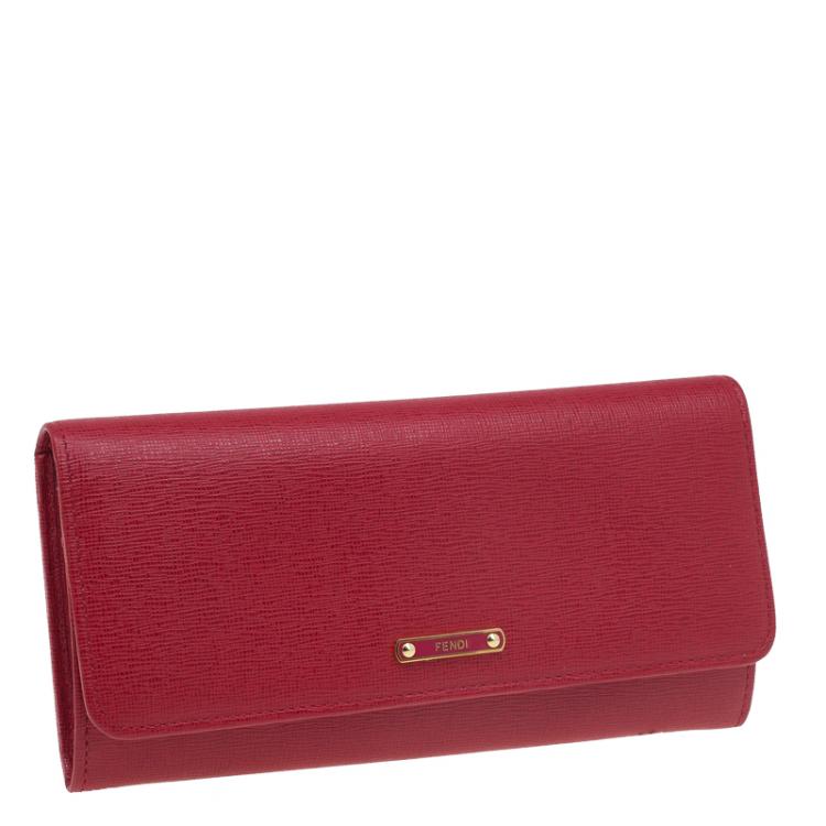 Pre Owned Fendi Red Leather Crayons Continental Wallet