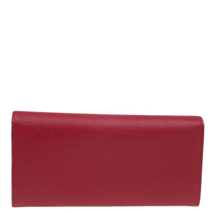 Pre Owned Fendi Red Leather Crayons Continental Wallet