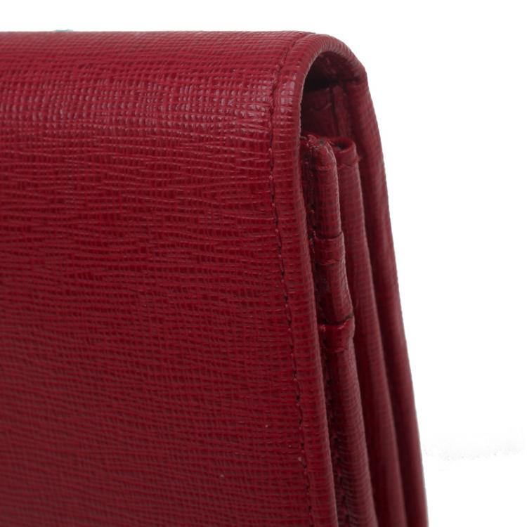 Pre Owned Fendi Red Leather Crayons Continental Wallet