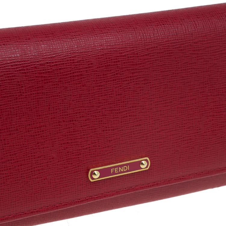 Pre Owned Fendi Red Leather Crayons Continental Wallet