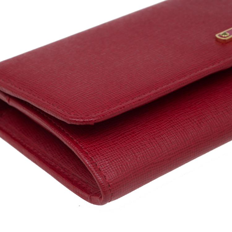 Pre Owned Fendi Red Leather Crayons Continental Wallet