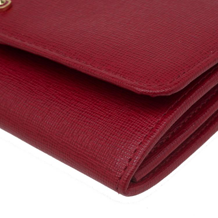 Pre Owned Fendi Red Leather Crayons Continental Wallet