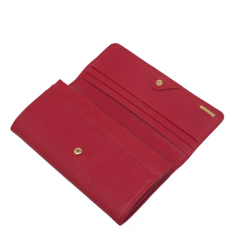Pre Owned Fendi Red Leather Crayons Continental Wallet