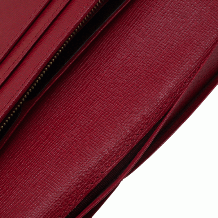 Pre Owned Fendi Red Leather Crayons Continental Wallet