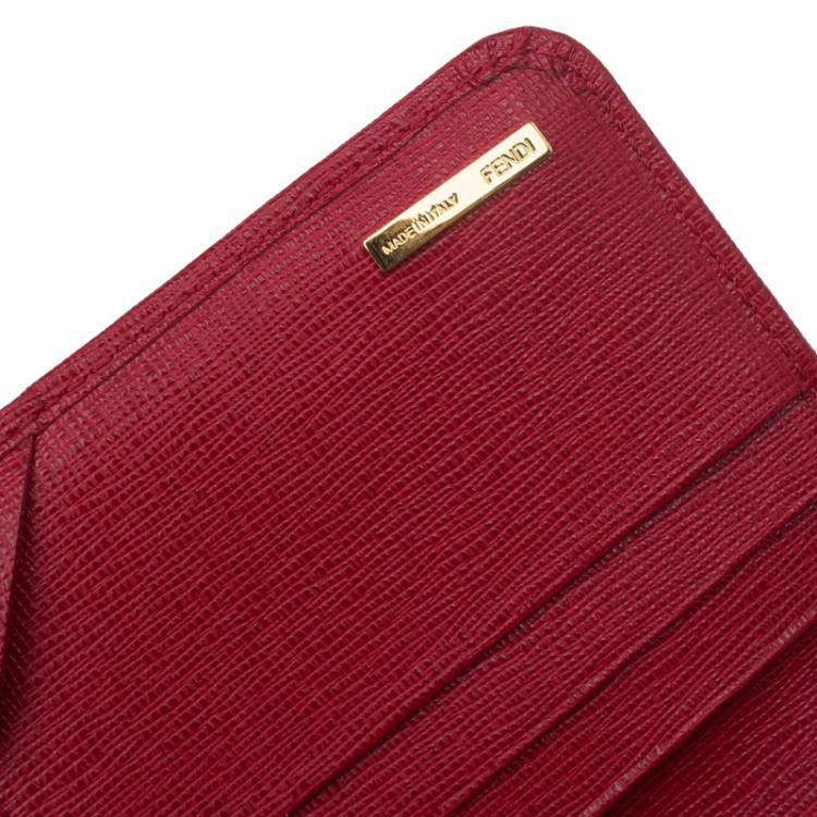 Pre Owned Fendi Red Leather Crayons Continental Wallet
