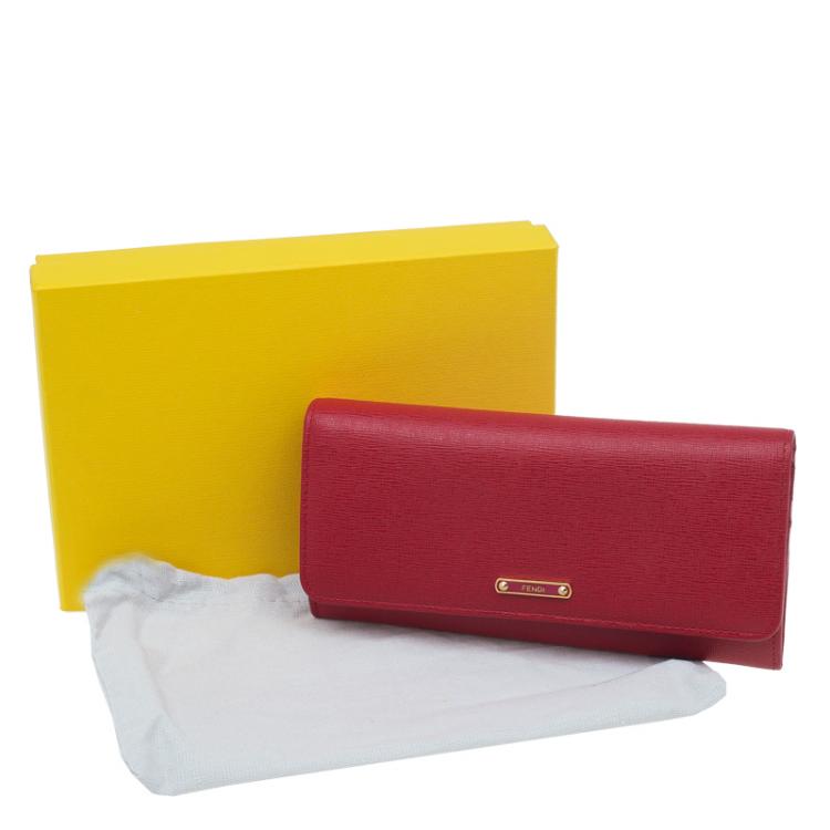 Pre Owned Fendi Red Leather Crayons Continental Wallet