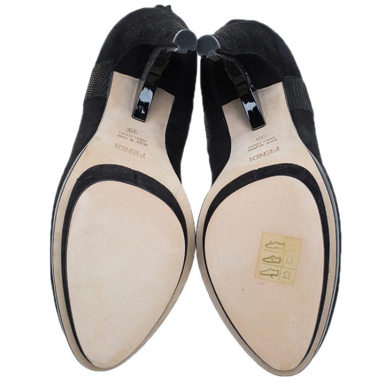 مملوكة مسبقًا Fendi Black Suede Cutout Platform Ankle Booties Size 39
