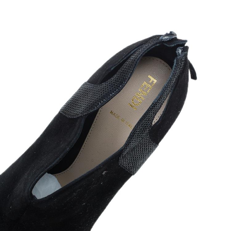 مملوكة مسبقًا Fendi Black Suede Cutout Platform Ankle Booties Size 39
