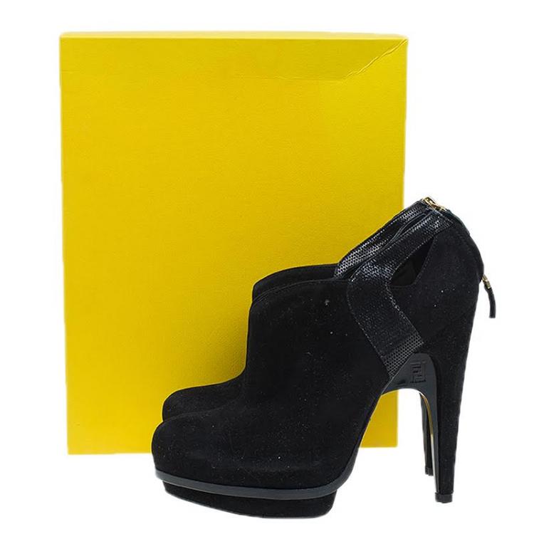 مملوكة مسبقًا Fendi Black Suede Cutout Platform Ankle Booties Size 39