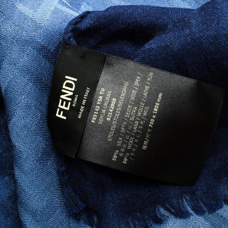 Pre Owned Fendi Blue Ombre Zucca Silk and Wool Shawl