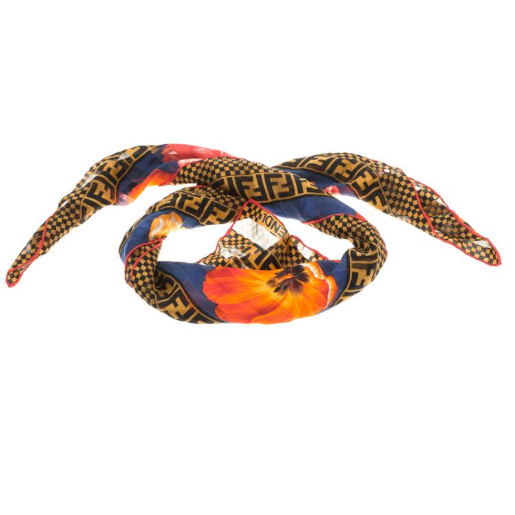 Pre Owned Fendi Foulard Multicolor Floral Printed Silk Square Scarf