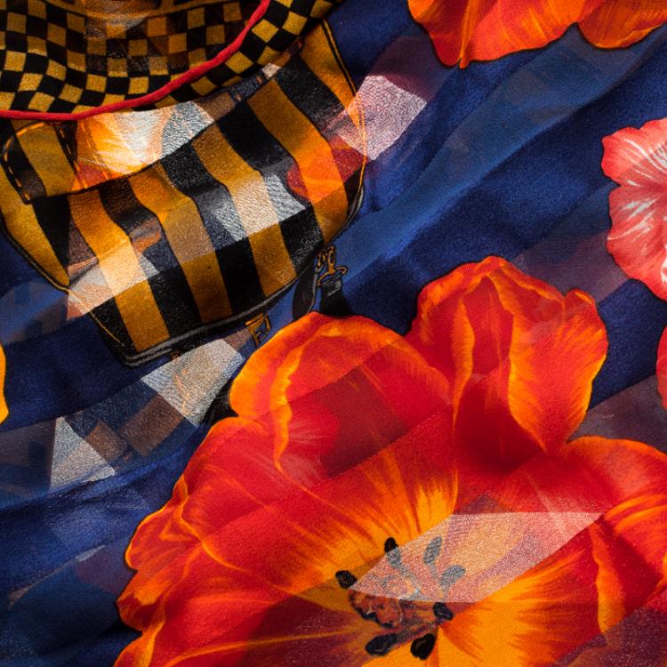 Pre Owned Fendi Foulard Multicolor Floral Printed Silk Square Scarf