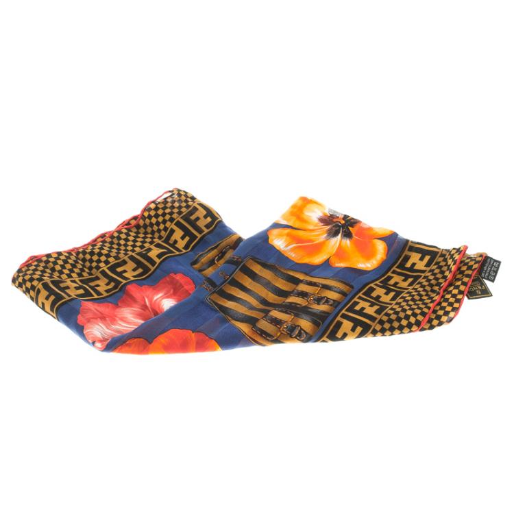 Pre Owned Fendi Foulard Multicolor Floral Printed Silk Square Scarf