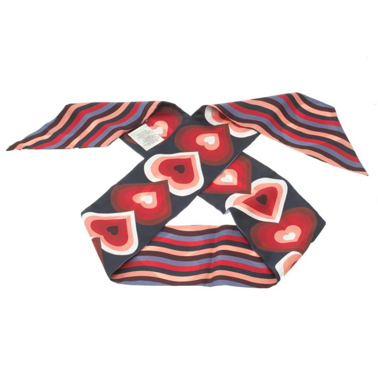 Pre Owned Fendi Multicolor Heart Print Maxi Wrappy Reversible Silk Scarf