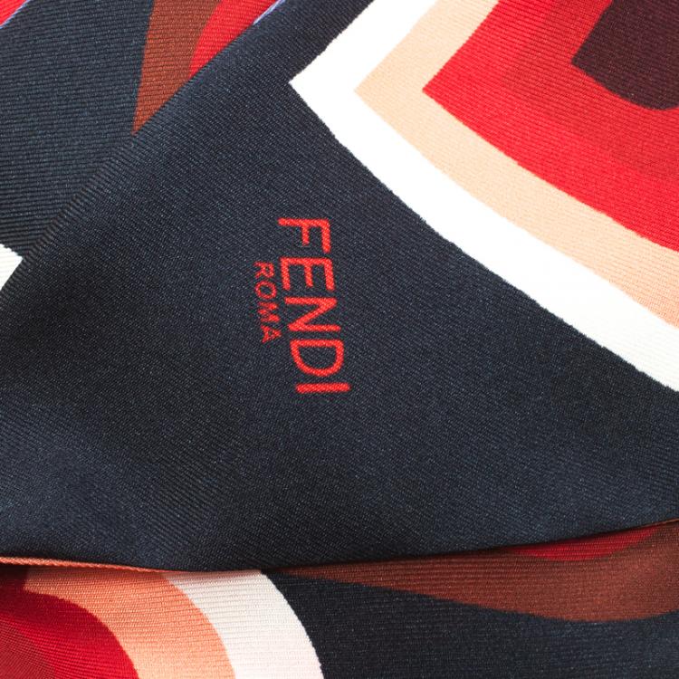 Pre Owned Fendi Multicolor Heart Print Maxi Wrappy Reversible Silk Scarf
