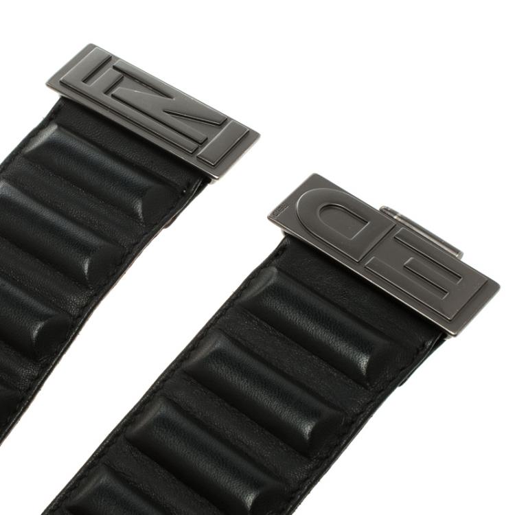 Pre Owned Fendi Black Leather Wide Elastic Belt 85 CM