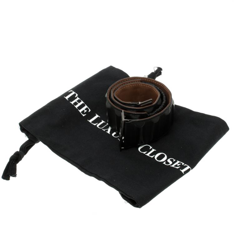 Pre Owned Fendi Black Leather Wide Elastic Belt 85 CM