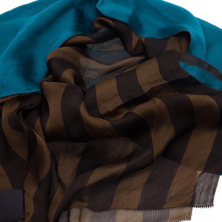 Pre Owned Fendi Brown and Blue Pequin Print Scarf