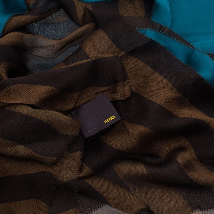 Pre Owned Fendi Brown and Blue Pequin Print Scarf