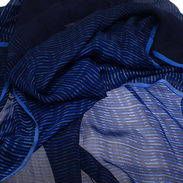 Pre Owned Fendi Blue Zucca Striped Silk Scarf